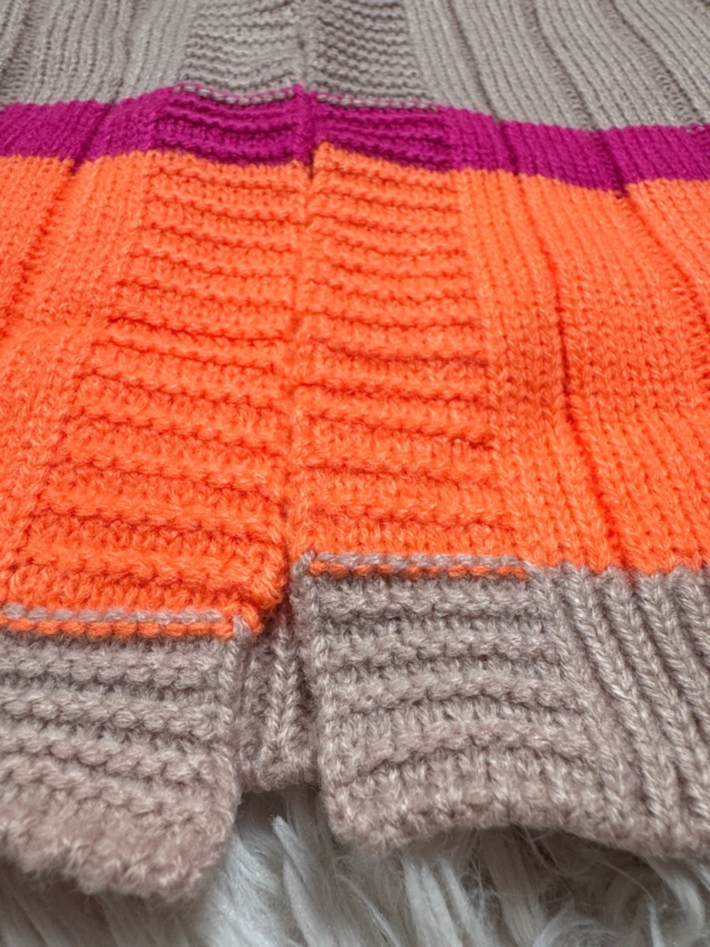 πHPπ Boutique NWOT Striped Knit Open Cardigan π Taupe Neon Orange & Magenta - Picture 10 of 13